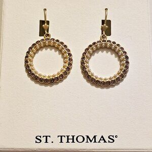 St. Thomas Goldtone Round Amethyst & Pearl Dangle Leverback Earrings